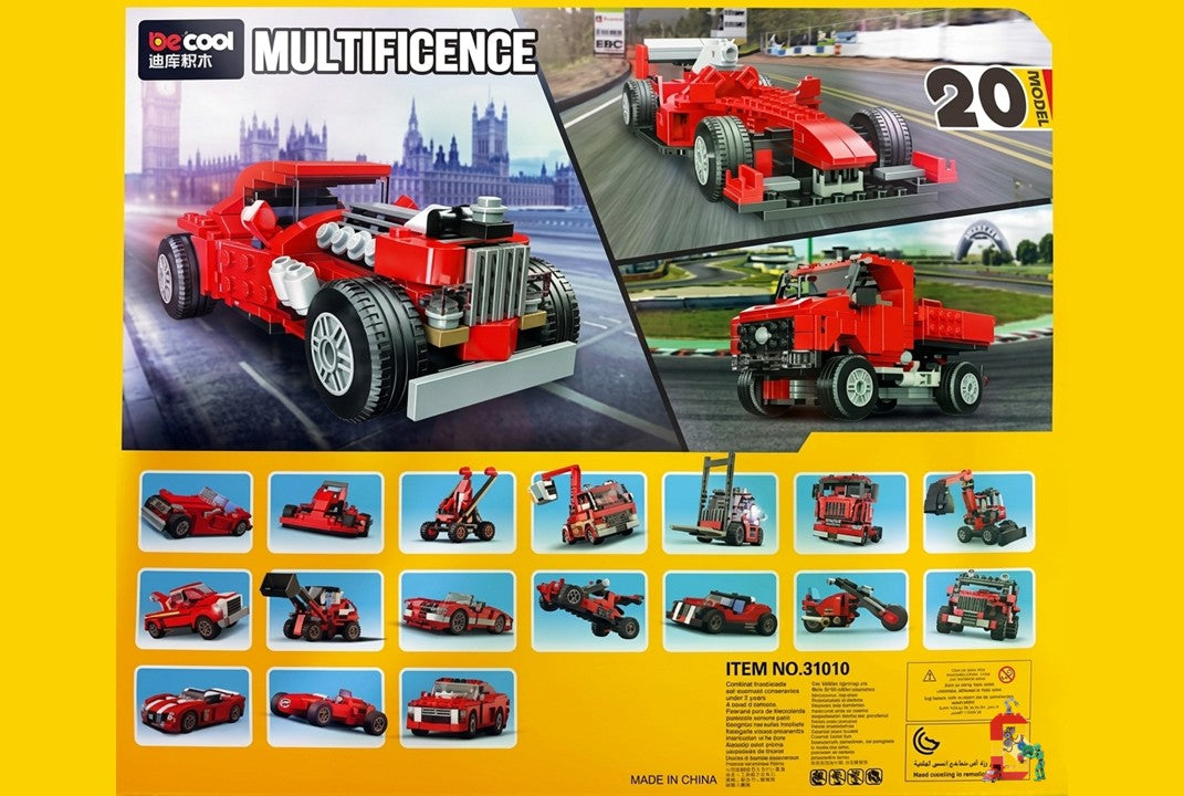 20-in-1 Multificence Cars and Cranes Building Block Set