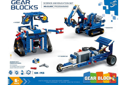 19-in-1 Motorized Gear Blocks Robot & Machines Set